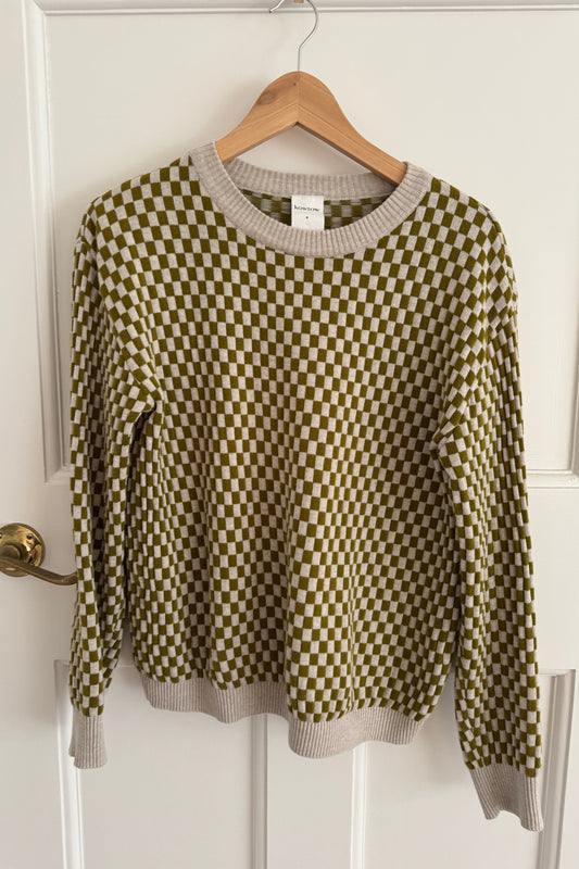 Checkerboard Knit Crew
