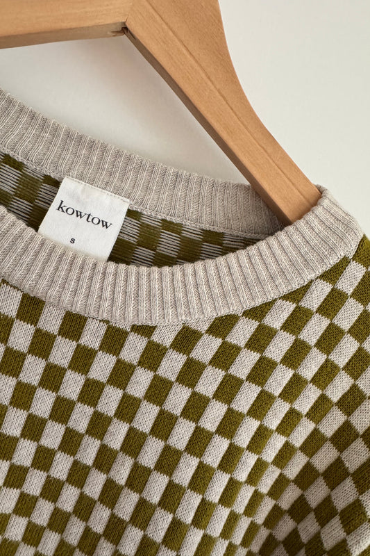 Checkerboard Knit Crew