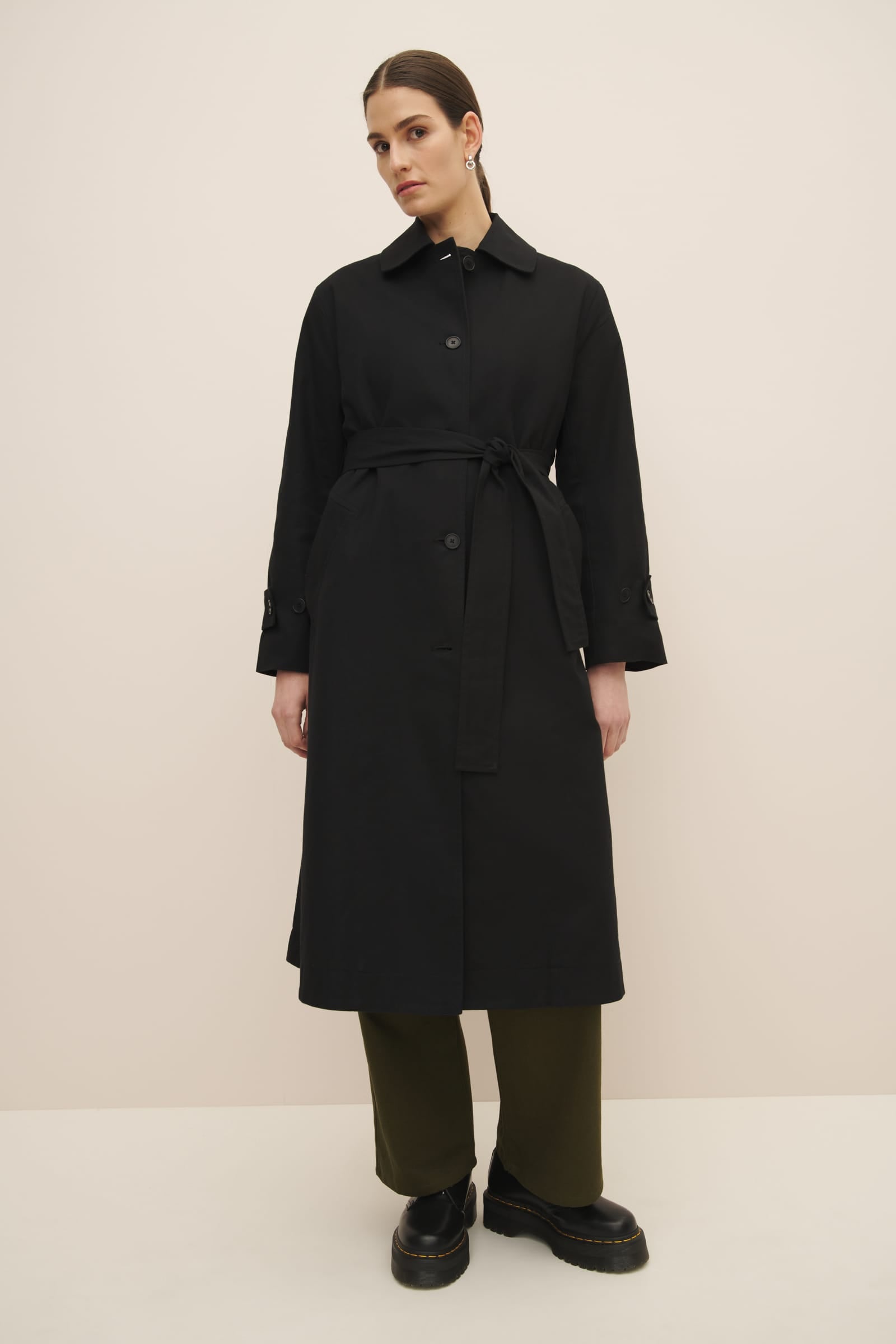 Shop Cleo Trench Coat Black Kowtow Clothing