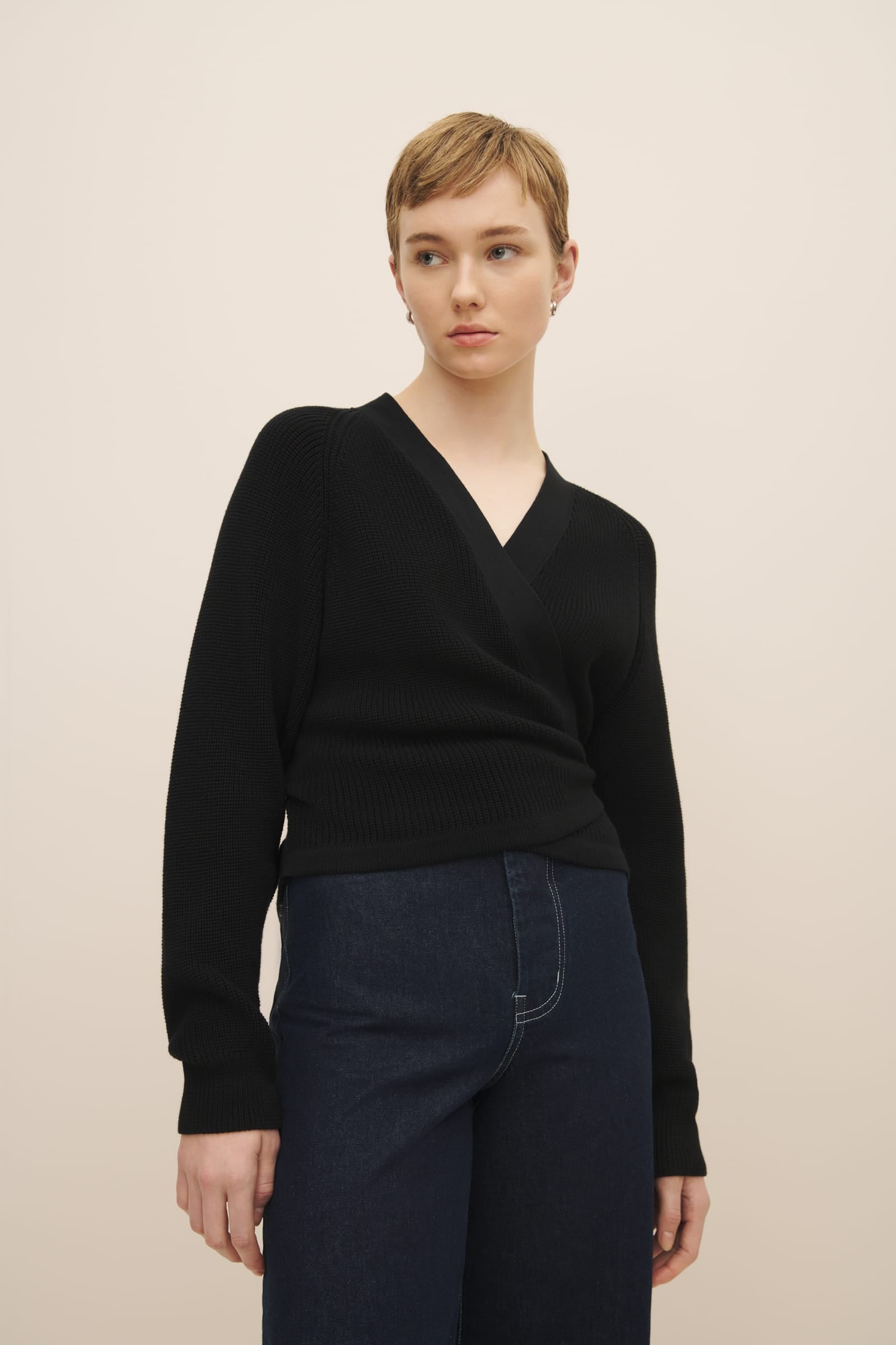 Wrap Composure Cardigan Black Organic Cotton Kowtow