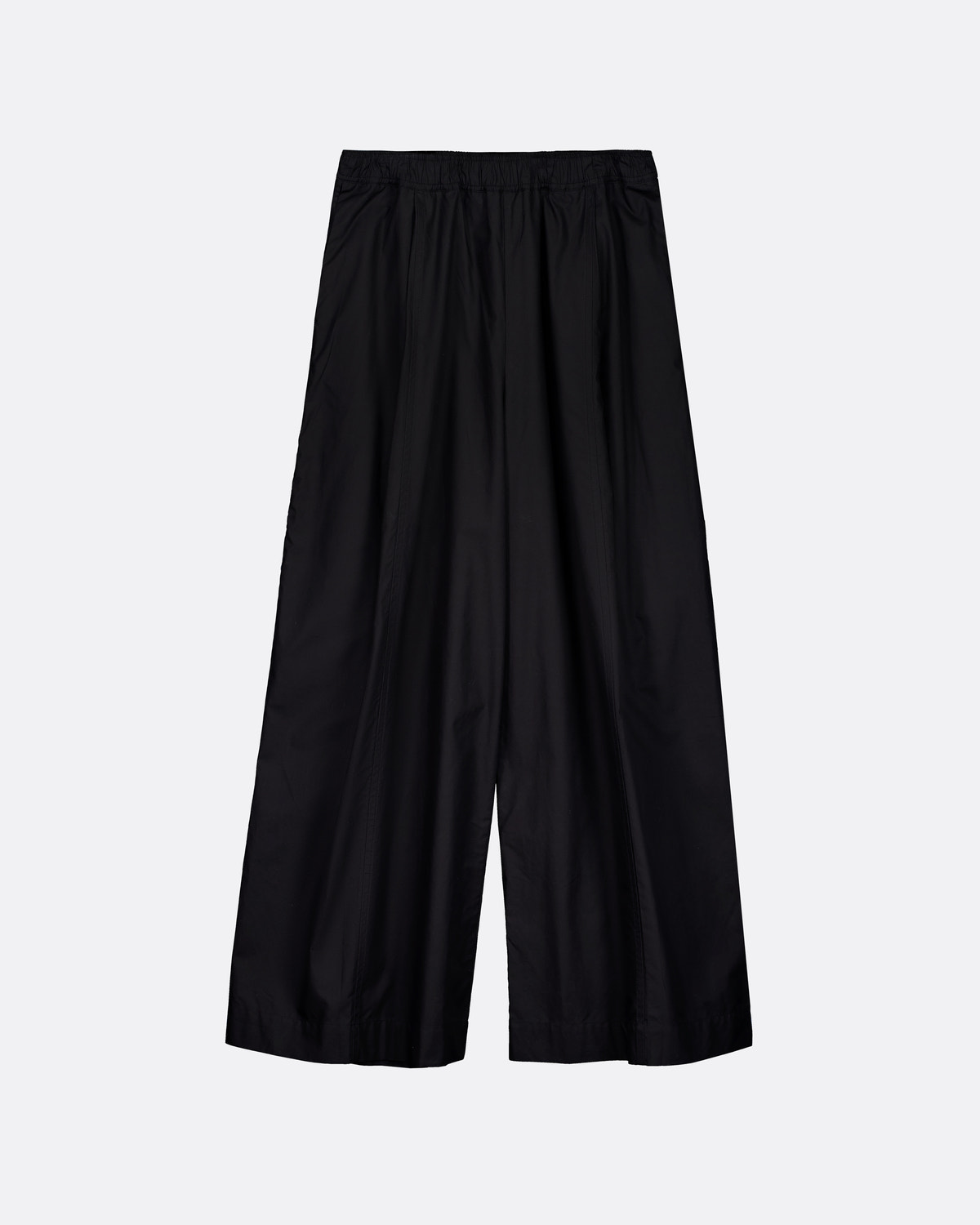 Black wide-leg pants on a light gray background