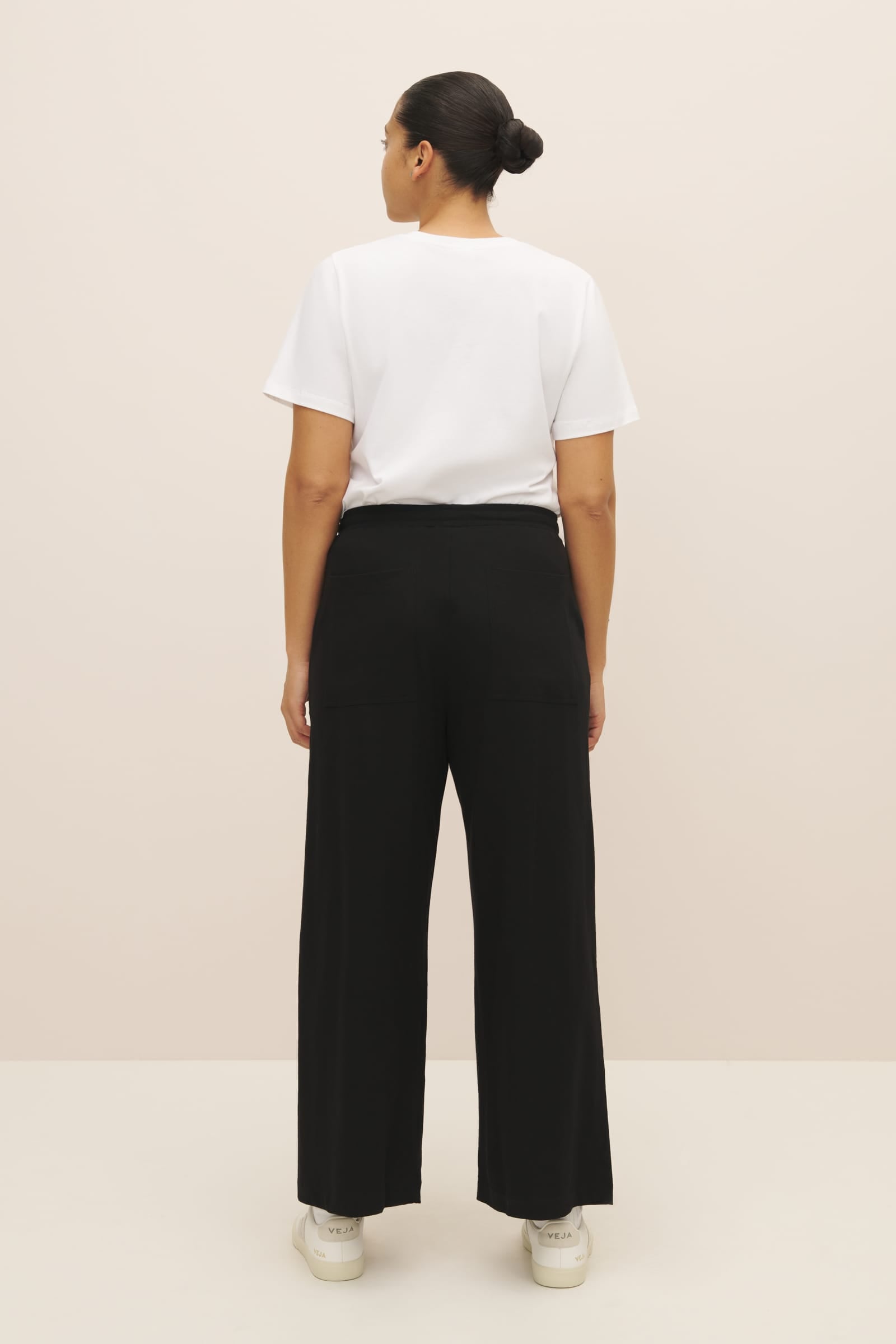 Wide Leg Pant - Black, Relaxed Fit, Elastic Waistband