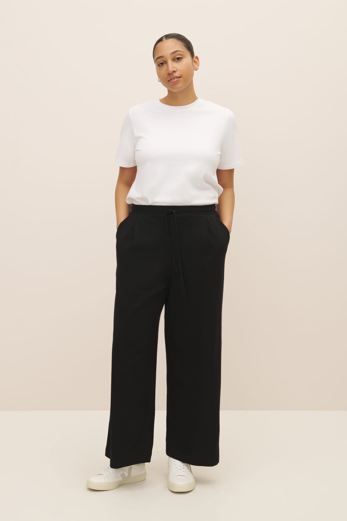 Wide Leg Pant - Black, Relaxed Fit, Elastic Waistband